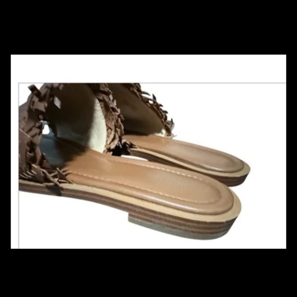 Michael Kors Dee Woven Leather Slides Brown Sandals Size 9M Open Toe - Picture 12 of 15